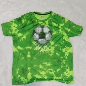 Sky Green Tie-Dye Kids Tee with Soccer Graphic